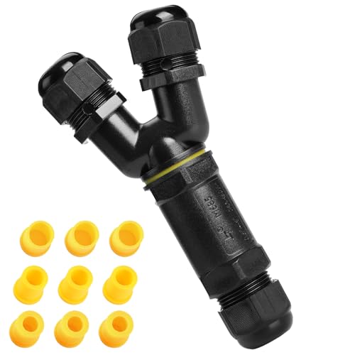 Kabelverbinder Wasserdicht 5 polig, Y-Form M25 3-Wege IP68 Wasserdichte Kabelverbinder 4-14 mm Kabeldurchmesser, Verteilerdose außen Verbindungsklemme mit Hebel für Outdoor, Abzweigdose Schwarz von Tynoscco