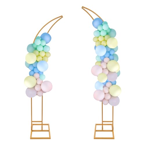 TyochiAki 2er-Set Gebogene Hochzeitsbogenständer (2,1m 1,9m) Metallbogen Hintergrundständer Ballonbogenständer für Geburtstag Hochzeit Brautparty (Gold) von TyochiAki