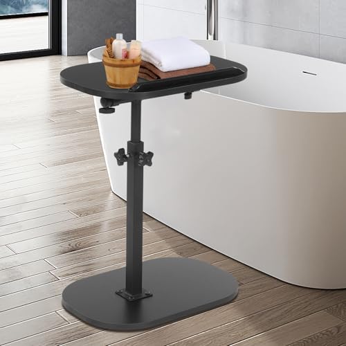 C-Form Beistelltisch aus HDF mit Metallgestell 45 * 30 * 60cm Couchtisch Höhenverstellbar für Wohnzimmer Schlafzimmer (Schwarz) von TyochiAki