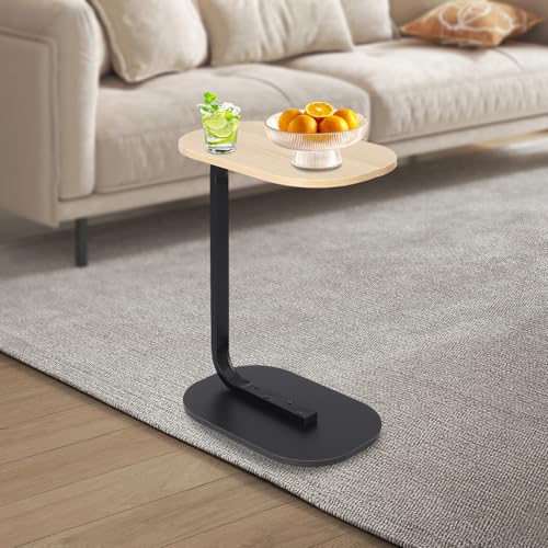 C-Form Beistelltisch aus MDF mit Metallgestell 45 * 30 * 60cm Couchtisch für Wohnzimmer Schlafzimmer (Holzfarbe, Schwarz) von TyochiAki