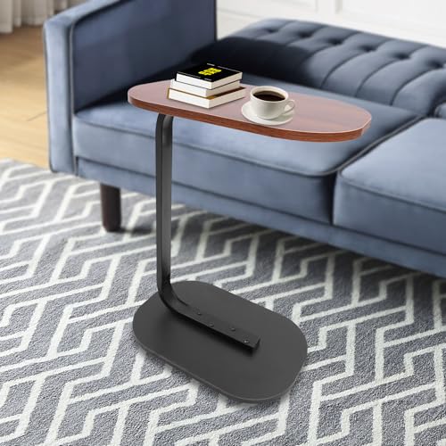 C-Form Beistelltisch aus MDF mit Metallgestell 45 * 30 * 60cm Couchtisch für Wohnzimmer Schlafzimmer (Walnussfarbe, Schwarz) von TyochiAki