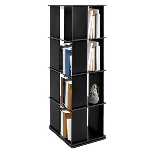 Drehbarer Bücherregal mit 4 Etagen 40 * 40 * 127cm Offener Bücherschrank um 360° Drehbar Bodenstehendes Aufbewahrungsregal für Schlafzimmern Wohnzimmern (Schwarz) von TyochiAki