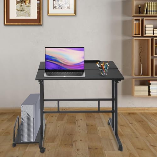 Klappschreibtisch mit 2 Platten 74 * 54 * 115cm Höhenverstellbarer Computertisch mit 6 Rollen Kleiner Schreibtisch für Home Büro Schlafzimmer Arbeitszimmer (Schwarz) von TyochiAki