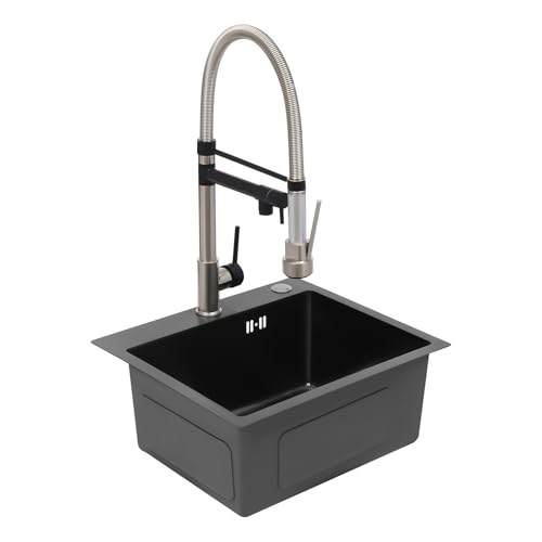 Küchenarmatur aus Messing 360° Drehbar Spültischarmatur mit 2 Wasserauslassmodi Wasserfall-Ausziehhahn Auslauf Höhe 26,5 cm (Schwarz) von TyochiAki