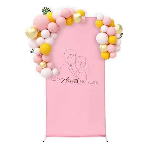 Quadratischer Hochzeitsbogenständer 1 * 2m Metallbogen Hintergrundständer Blumenbogen mit Abdeckung für Geburtstag Hochzeit Babyparty Brautparty (Weiß, Rosa) von TyochiAki