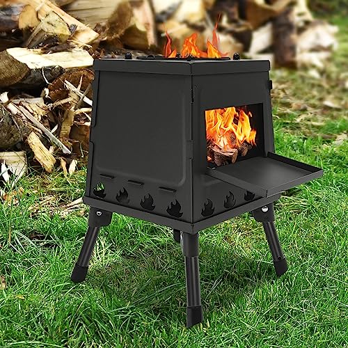 Tragbarer Holzofen Klappbarem aus Kohlenstoffstahl 22 * 22 * 22cm Zeltofen für Camping Outdoor (Schwarz) von TyochiAki