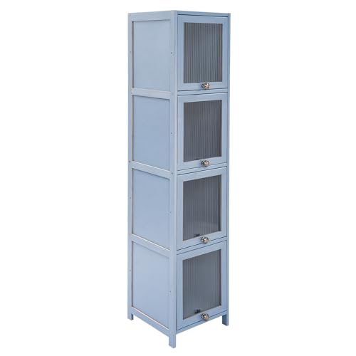 TyochiAki 4-stöckig Stehend Bücherregal Präsentationsregale mit Transparente Acryl Tür Würfelregal für Schlafzimmer Büro Wohnzimmer (Grau) von TyochiAki