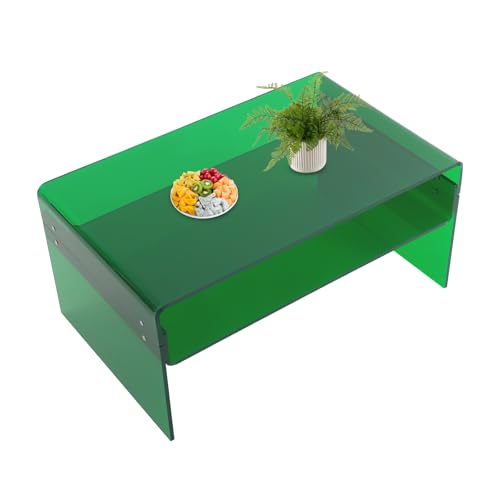 TyochiAki Beistelltisch aus Acryl 80 * 50 * 38cm U-förmiger Couchtisch mit 2 Etagen Transparent Nachttisch für Wohnzimmer Balkon Terrasse (Grün) von TyochiAki