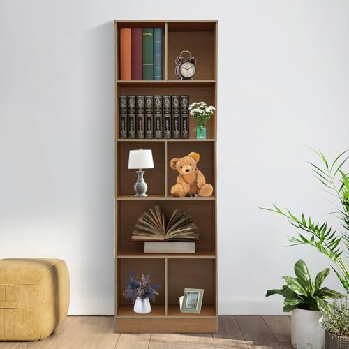 TyochiAki Bodenstehendes Bücherregal mit offenen Fächern 60 * 24 * 180cm Standregal für Schlafzimmern Wohnzimmern Arbeitszimmern (Eiche) von TyochiAki