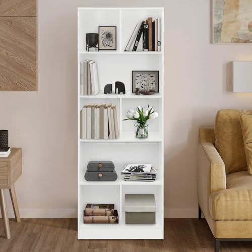 TyochiAki Bodenstehendes Bücherregal mit offenen Fächern 60 * 24 * 180cm Standregal für Schlafzimmern Wohnzimmern Arbeitszimmern (Warmweiß) von TyochiAki