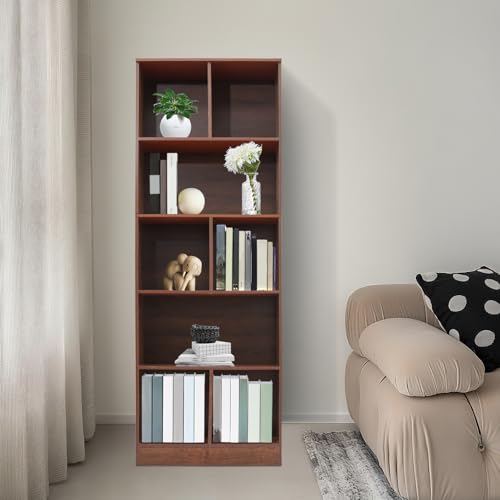 TyochiAki Bodenstehendes Bücherregal mit offenen Fächern 60 * 24 * 180cm Standregal für Schlafzimmern Wohnzimmern Arbeitszimmern (Wildeiche) von TyochiAki