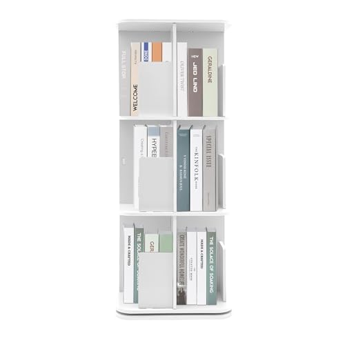 TyochiAki Drehbarer Bücherregal Offener Bodenstehendes Bücherschrank um 360° Drehbar Ausstellungsregal für Schlafzimmern Wohnzimmern Arbeitszimmern (Weiß, mit 3 Etagen) von TyochiAki