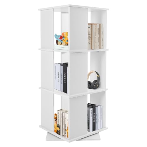 TyochiAki Drehbarer Bücherregal mit 3 Etagen 40 * 40 * 97cm Offener Bücherschrank um 360° Drehbar Eckbücherregal für Schlafzimmern Wohnzimmern Arbeitszimmern (Weiß) von TyochiAki