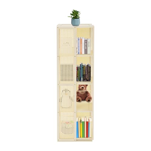 TyochiAki Drehbarer Bücherregal mit 4 Etagen 34,5 * 34,5 * 123cm Offener Bücherschrank um 360° Drehbar Aufbewahrungsregal für Schlafzimmern Wohnzimmern Arbeitszimmern (Cremeweiß) von TyochiAki
