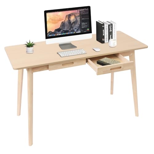TyochiAki Einfacher Schreibtisch mit 2 Schubladen 120 * 55 * 74cm Rechteckiger Arbeitstisch aus MDF Kleiner Computertisch für Büro Schlafzimmer (Baumstammfarbe) von TyochiAki