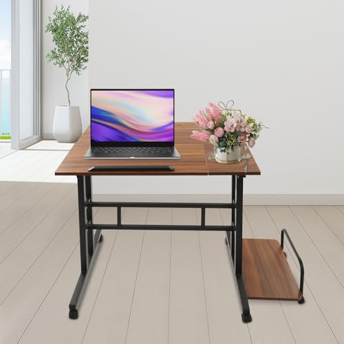 TyochiAki Klappschreibtisch mit 2 Platten 74 * 54 * 115cm Höhenverstellbarer Computertisch mit 6 Rollen Kleiner Schreibtisch für Home Büro Schlafzimmer Arbeitszimmer (Walnuss+Schwarz) von TyochiAki