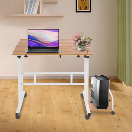 TyochiAki Klappschreibtisch mit 2 Platten 74 * 54 * 115cm Höhenverstellbarer Computertisch mit 6 Rollen Kleiner Schreibtisch für Home Büro Schlafzimmer Arbeitszimmer (Weiß) von TyochiAki