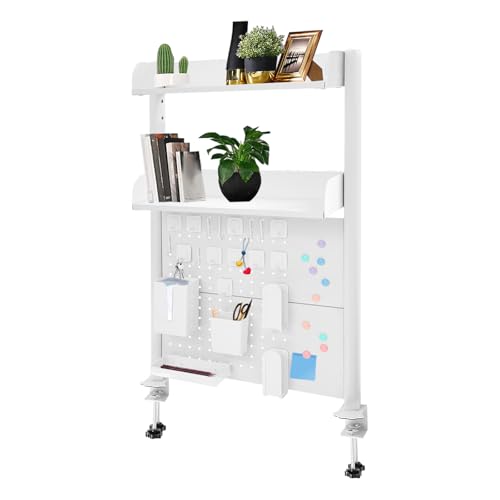 TyochiAki Klemmbare Schreibtisch Bücherregal 95 * 60 * 12,5cm 2 Ebenen Büro Computer Schreibtisch Zubehör Organizer Klemmregal aus Metall mit Lochblech für Wohnheim Büro (Weiß) von TyochiAki