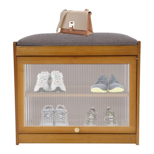 TyochiAki Schuhregal mit Sitzfläche 50 * 32 * 44cm Schuhbank mit 2 Ebenen Schuhorganizer mit Sitzbank für Eingangsbereich Wohnzimmer Flur (Braun) von TyochiAki