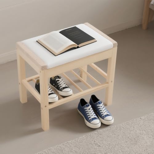 TyochiAki Schuhregal mit Sitzfläche aus Massivholz 45 * 30 * 40cm Schuhbank für Eingangsbereich Wohnzimmer Flur (Holzfarbe) von TyochiAki