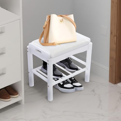 TyochiAki Schuhregal mit Sitzfläche aus Massivholz 45 * 30 * 40cm Schuhbank für Eingangsbereich Wohnzimmer Flur (Weiß) von TyochiAki