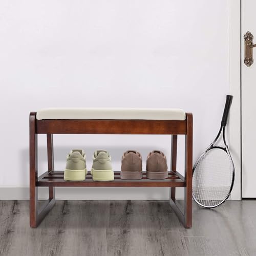 TyochiAki Schuhregal mit Sitzfläche aus Massivholz 55 * 34 * 42cm Schuhbank für Eingangsbereich Wohnzimmer Flur (Walnussfarbe) von TyochiAki