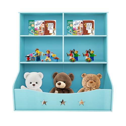 TyochiAki Spielzeugregal mit 4 Ablagefächern und Offenen Fächern Multifunktion Kinderregal 79 * 36,5 * 82,5cm Bücherregal Kinder für Kinderzimmer Kindergarten (Hellblau) von TyochiAki