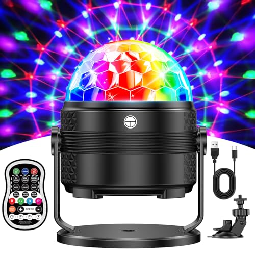 Tyonto RGBP discokugel Partylicht für Feier.15 Farben licht,Discolicht Timer-Funktion,Musikgesteuert, Disco 360° drehbar und mit 4M/13ft USB-Kabel. Mini Discolicht für DJ und Party diskokugel von Tyonto
