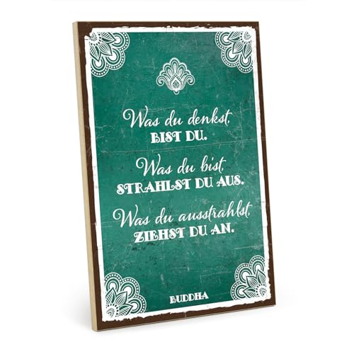 TypeStoff Holzschild mit Spruch – Ausstrahlung – im Vintage-Look mit Zitat als Geschenk und Dekoration zum Thema Hygge und Buddha - HS-01135 von TypeStoff