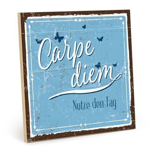 TypeStoff Holzschild mit Spruch – Carpe Diem - Nutze den Tag – im Vintage-Look mit Zitat als Geschenk und Dekoration - HS-00685 von TypeStoff