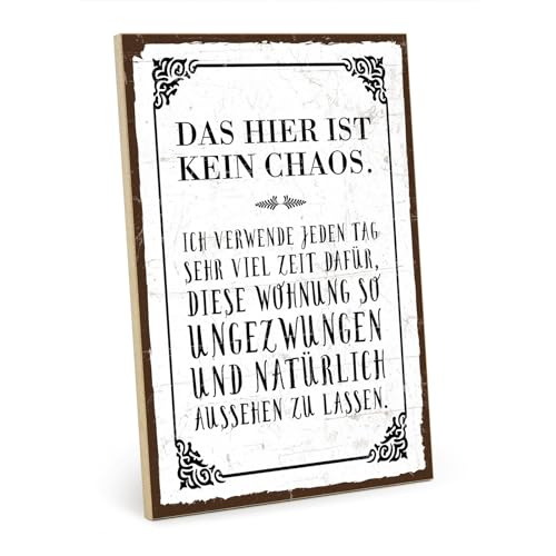 TypeStoff Holzschild mit Spruch – Chaos – im Vintage-Look mit Zitat als Geschenk und Dekoration zum Thema Ordnung, Putze und Aufräumen - HS-00179 von TypeStoff