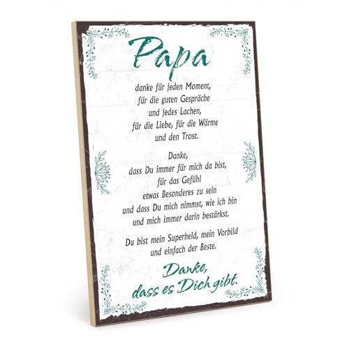 TypeStoff Holzschild mit Spruch – Danke Papa – im Vintage-Look mit Zitat als Geschenk und Dekoration zum Thema Liebe, Vater und Familie - HS-00674 von TypeStoff