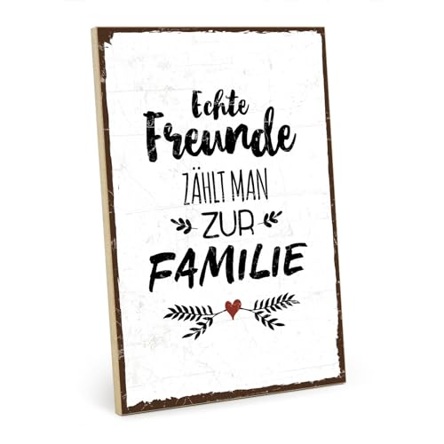 TypeStoff Holzschild mit Spruch – ECHTE FREUNDE ZÄHLT MAN ZUR FAMILIE – Grafik-Bild bunt, Schild, Wandschild, Türschild, Holztafel, Holzbild als Geschenk und Dekoration - HS-00291 von TypeStoff