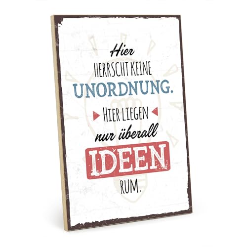 TypeStoff Holzschild mit Spruch – HIER HERRSCHT KEINE UNORDNUNG – im Vintage-Look mit Zitat als Geschenk und Dekoration - HS-00522 von TypeStoff