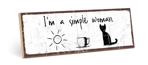 TypeStoff Holzschild mit Spruch – I'm a simple woman – im Vintage-Look mit Zitat als Geschenk und Dekoration zum Thema Sonne und Kaffee - HS-00857 von TypeStoff