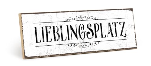 TypeStoff Holzschild mit Spruch – LIEBLINGSPLATZ – Grafik-Bild schwarz-weiß, Schild, Wandschild, Türschild, Holztafel, Holzbild als Geschenk und Dekoration - HS-00192 von TypeStoff