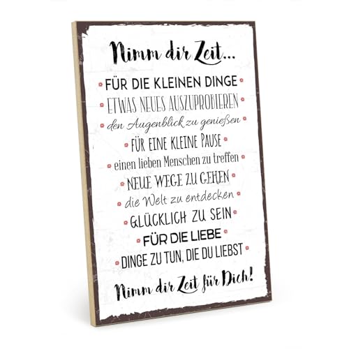 TypeStoff Holzschild mit Spruch – NIMM DIR ZEIT – im Vintage-Look mit Zitat als Geschenk und Dekoration zum Thema Liebe und Achtsamkeit - HS-00321 von TypeStoff