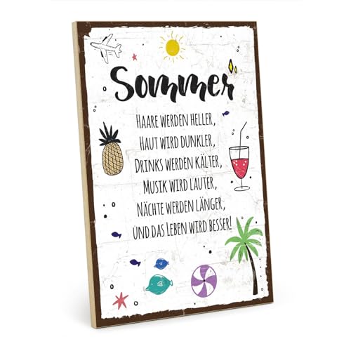 TypeStoff Holzschild mit Spruch – Sommer – im Vintage-Look mit Zitat als Geschenk und Dekoration zum Thema Hygge und Lebenslust - HS-00959 von TypeStoff