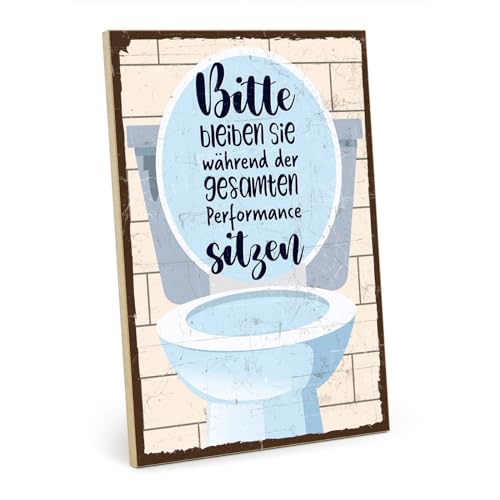 TypeStoff Holzschild mit Spruch – Toilette – im Vintage-Look mit Zitat als Geschenk und Dekoration zum Thema Klo und Badezimmer - HS-00964 von TypeStoff