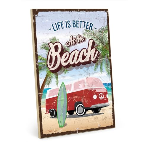 TypeStoff Holzschild mit Spruch – beach – im Vintage-Look mit Zitat als Geschenk und Dekoration zum Thema Hygge, Strand und Urlaub - HS-01043 von TypeStoff