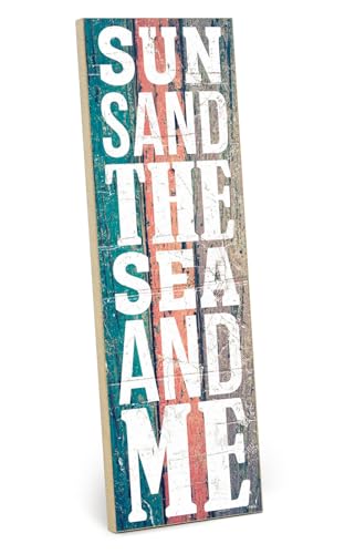 TypeStoff Holzschild mit Spruch – sun sand – im Vintage-Look mit Zitat als Geschenk und Dekoration zum Thema Strand, Urlaub und Erholung - HS-01156 von TypeStoff