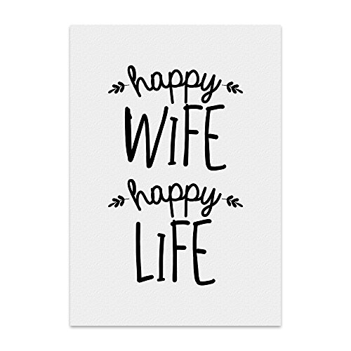 TypeStoff Kunstdruck, Poster mit Spruch – Happy wife – Wand-Bild, Plakat mit Zitat als Geschenk und Dekoration - KD-00438-M von TypeStoff