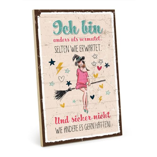 TypeStoff Holzschild mit Spruch – anders – im Vintage-Look mit Zitat als Geschenk und Dekoration zum Thema Frauen, Selbstständigkeit und Selbstbewußtsein - HS-00993 von TypeStoff