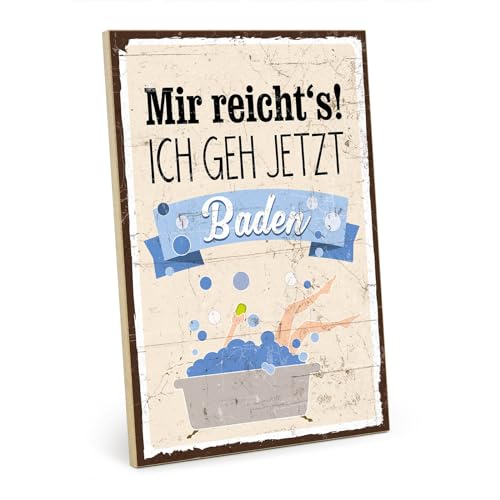 TypeStoff Holzschild mit Spruch – Baden – im Vintage-Look mit Zitat als Geschenk und Dekoration zum Thema Badezimmer und Dusche - HS-00693 von TypeStoff