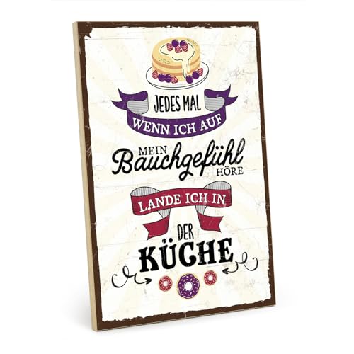 TypeStoff Holzschild mit Spruch – Bauchgefühl – im Vintage-Look mit Zitat als Geschenk und Dekoration zum Thema Essen und Küche - HS-01007 von TypeStoff