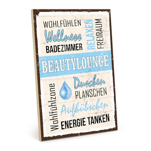 TypeStoff Holzschild mit Spruch – Beautylounge – im Vintage-Look mit Zitat als Geschenk und Dekoration zum Thema Badezimmer - HS-00978 von TypeStoff