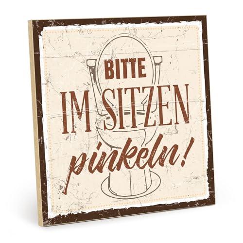 TypeStoff Holzschild mit Spruch – BITTE IM SITZEN PINKELN – im Vintage-Look mit Zitat als Geschenk und Dekoration - HS-00453 von TypeStoff