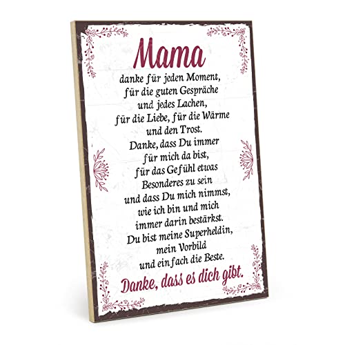 TypeStoff Holzschild mit Spruch – DANKE MAMA – im Vintage-Look mit Zitat als Geschenk und Dekoration zum Thema Liebe, Mutter und Familie - HS-00400 von TypeStoff