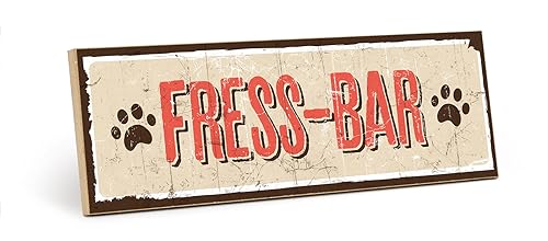 TypeStoff Holzschild mit Spruch – FRESS-BAR - shabby chic retro vintage nostalgie dekoTypografie-Grafik-Bild bunt im used-look aus MDF-Holz - HS-00103 von TypeStoff