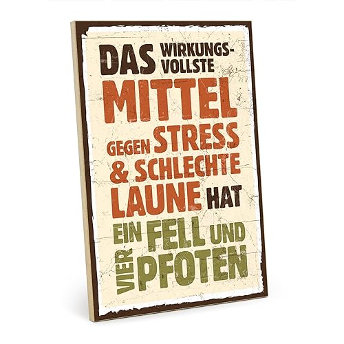 TypeStoff Holzschild mit Spruch – FELL UND VIER PFOTEN – im Vintage-Look mit Zitat als Geschenk und Dekoration - HS-00082 von TypeStoff